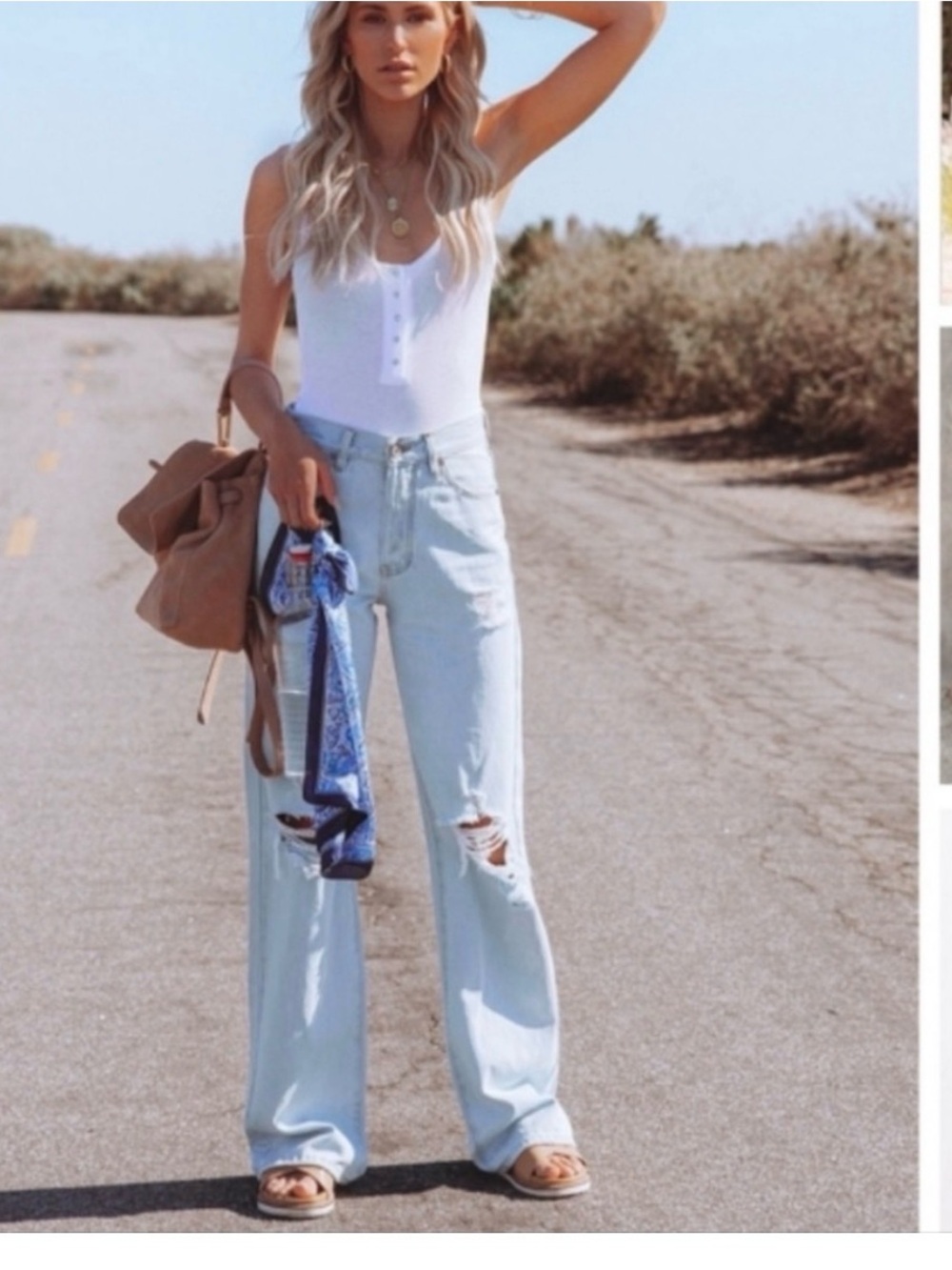 Women’s Light Blue High-Rise Distressed Wide-Leg Jeans Kancan 90s Flare Jeans
